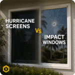Hurricane security screen vs impact window installed side by side on a Florida home - Fortress Screens comparison