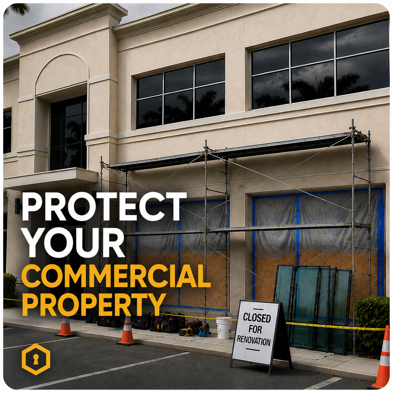 Commercial Building that is closed for business due to the installation of impact windows.
