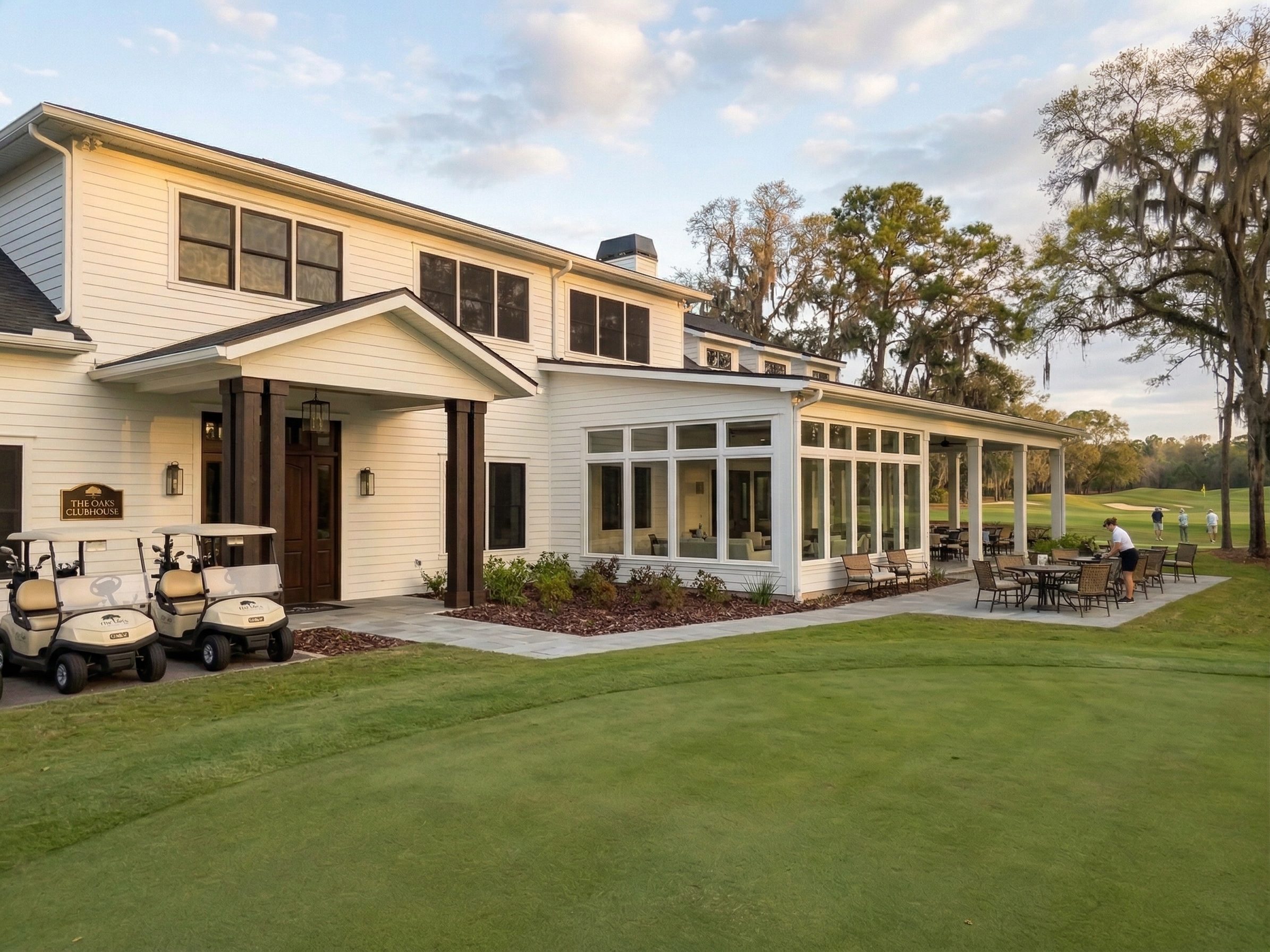 Florida golf clubhouse with Fortress impact screens protecting its windows from stray golf balls