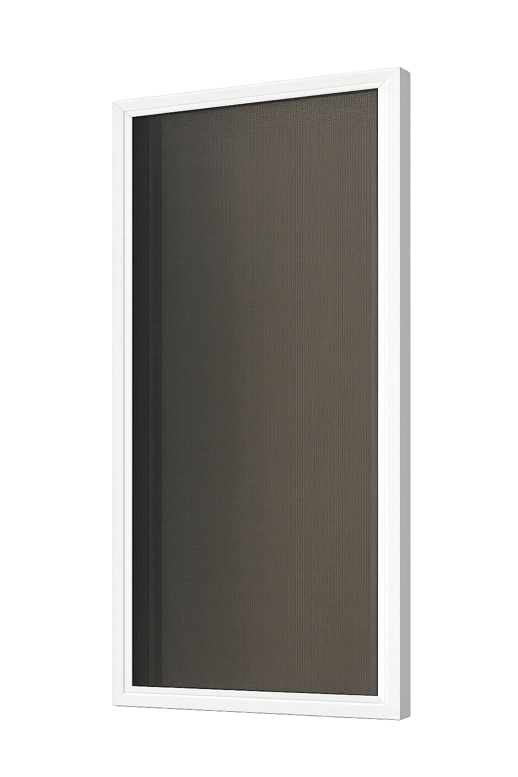 White-framed Fortress Screen panel showing stainless steel mesh and structural aluminum frame